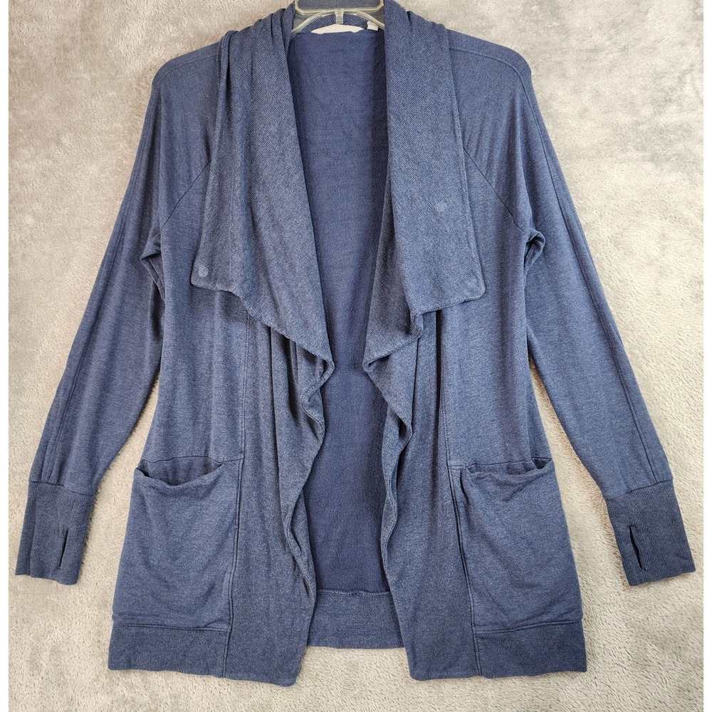 Athleta Cardigan Womens Small‎ Blue Heathered Pockets Draped Open Front Casual